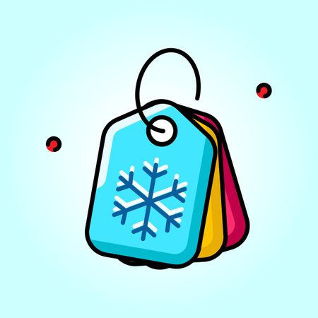 Colorful winter sale tags with snowflake design. Perfect for holiday season promotions and shopping discounts.のイラスト素材