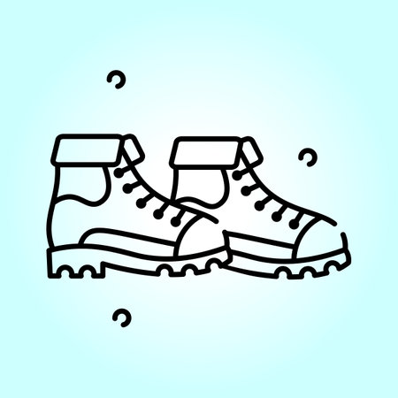 Line art illustration of a pair of sturdy hiking boots, ideal for outdoor adventures and explorations.のイラスト素材