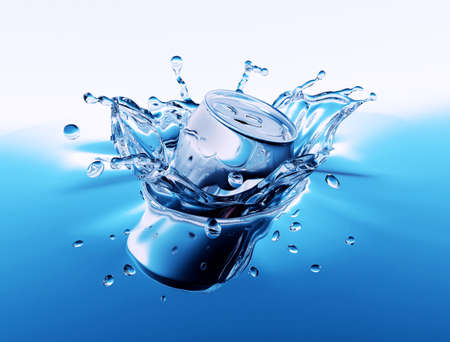 Aluminum can with water splashの写真素材