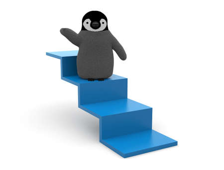 Penguin on stairsの写真素材