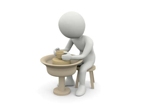 Modeling of clay on a potter's wheelの写真素材