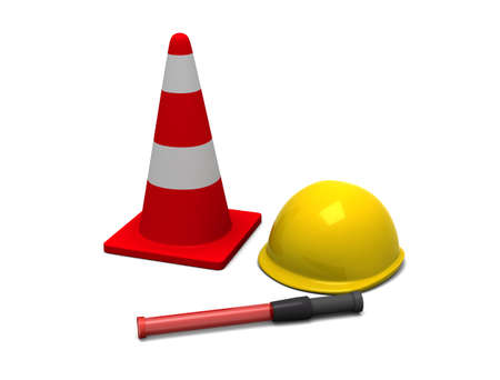 Helmet in and road coneの写真素材