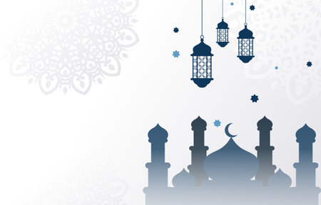 Ramadan Kareem Greeting Card with Mosque and Lanternsのイラスト素材