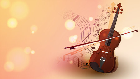 violin and music notes on bokeh background, vector illustrationのイラスト素材
