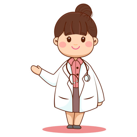 Cute cartoon female doctor with stethoscope. Vector illustration.のイラスト素材