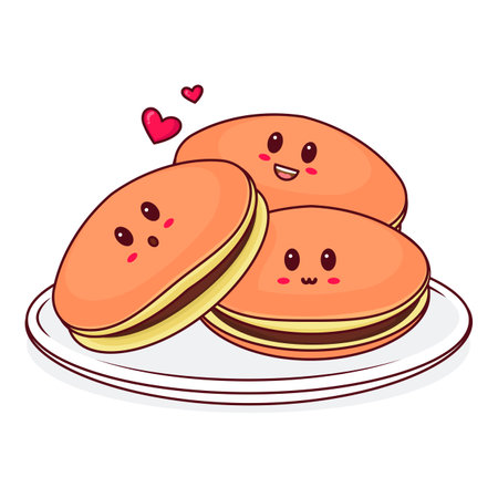 Cute Character of Dorayaki in The Plateのイラスト素材