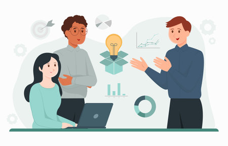 Business people working together in office. Teamwork concept. Vector illustration in flat styleのイラスト素材