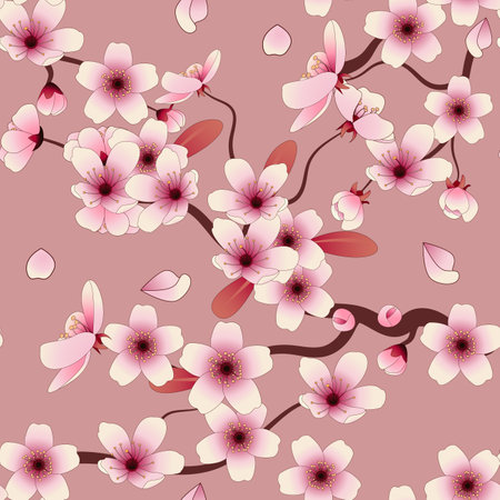 Cherry blossom. Seamless pattern. Vector illustration.のイラスト素材