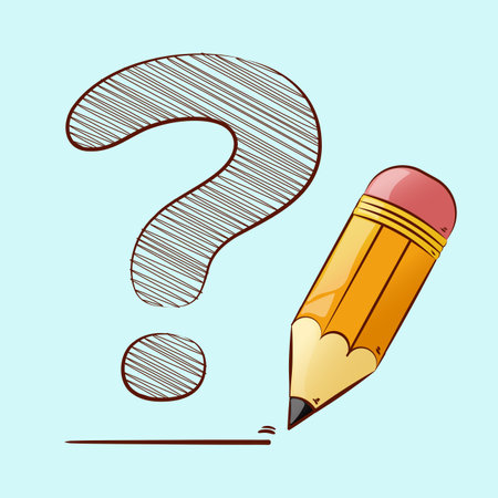 Pencil with question mark on a blue background. Vector illustration.のイラスト素材