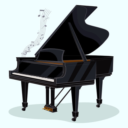 Grand piano with music notes. Vector illustration in flat design style.のイラスト素材