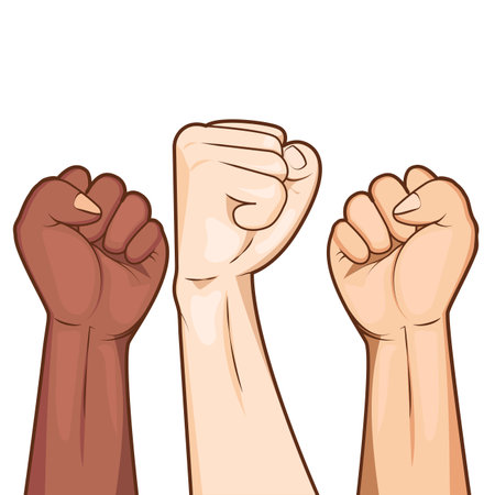 Fist up. Symbol of victory. Vector illustration on white background.のイラスト素材