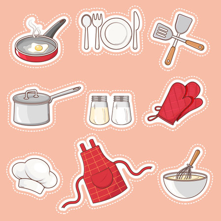 Cooking tools and utensils icon set. Vector illustration.のイラスト素材
