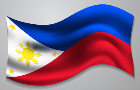 Philippines flag waving in the wind on grey background. Vector illustration.のイラスト素材
