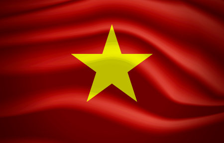 Flag of Vietnam in the wind. Realistic waving flag illustration.のイラスト素材