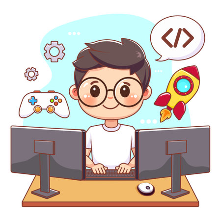 It's a cute designer game coding some gamesのイラスト素材