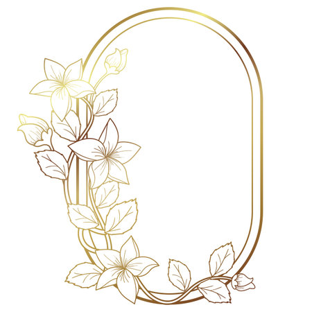 golden frame with flowers and leafs decoration vector illustration graphic designのイラスト素材