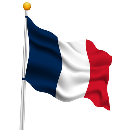 Flag of France, vector illustration on a white background, waving in the windのイラスト素材