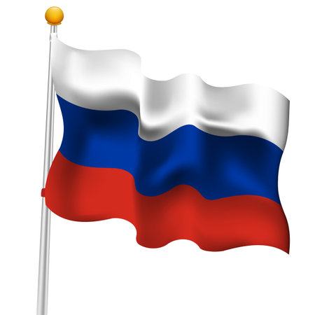 Russian flag waving in the wind on white background. Vector illustration.のイラスト素材