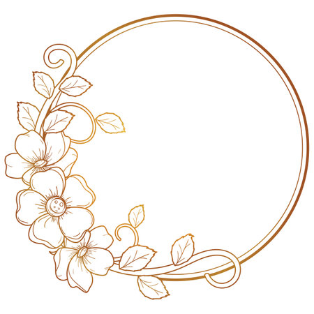 Beautiful round gradient frame with floral silhouettes. Copy space. Raster clip art.のイラスト素材