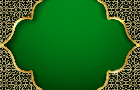 Luxury green background with golden pattern and place for text.のイラスト素材