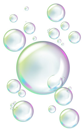 Realistic soap bubbles on a white background. Vector illustration.のイラスト素材