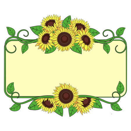 Illustration of floral frame with sunflowers on a white backgroundのイラスト素材