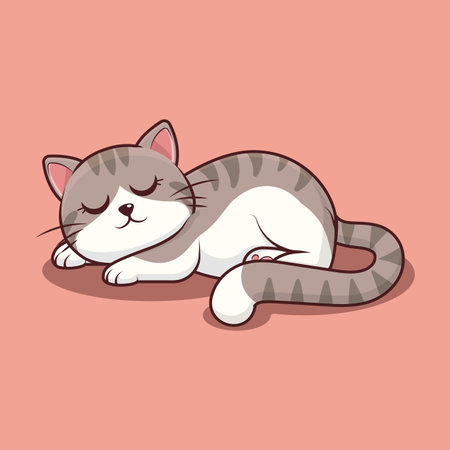 Cute cartoon cat sleeping on a pink background. Vector illustration.のイラスト素材