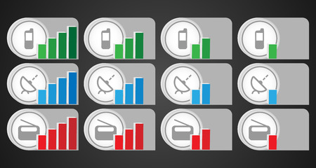 Icons of signal level devices. Communication signal, radio, satellite.のイラスト素材