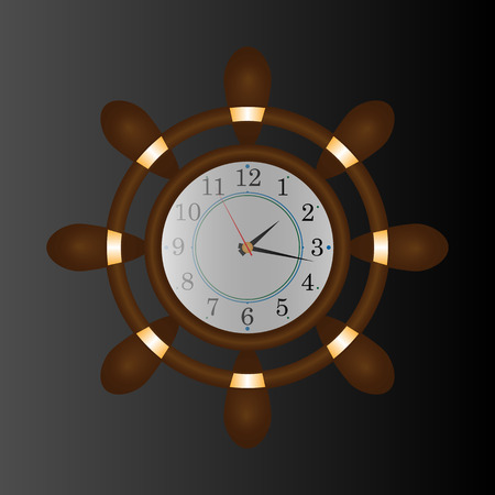 Clock in the form of a wheel. Vector clock on a black background.