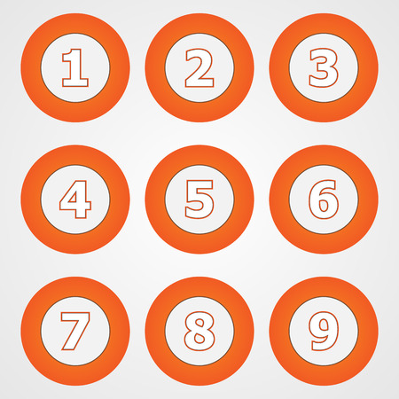 Set of round numeric buttons in orange. Set of white buttons with an orange outline. Vector elements.のイラスト素材