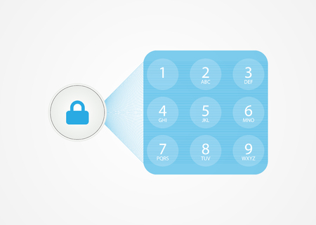 Conceptual technologies of the future, white protection button. Lock button with password input window.のイラスト素材