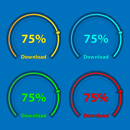 Color indicators for downloading information. Set of round indicators, loading data as a percentage.のイラスト素材