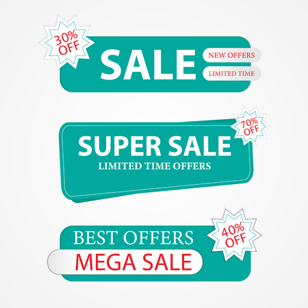 Blue Stickers Super Sale. Sale advertisements, vector elements.のイラスト素材
