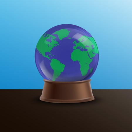 Vector object, planet earth ball. Decorative glass ball with wooden stand.のイラスト素材