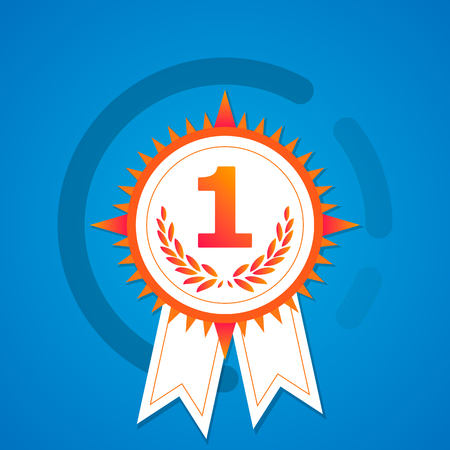 Badge, medal first place. Award badge of the winner. White medal with ribbons.のイラスト素材