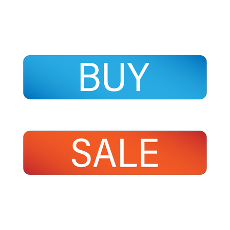 Set of buttons for sale and buy. Colored rectangular buttons, online store items.のイラスト素材