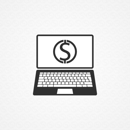 Laptop icon with a dollar sign. Black icon on white background. Business symbols. Internet money.のイラスト素材