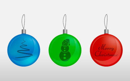 Set of colored Christmas toys. Glass multi-colored balls for the New Year. Vector balls on the Christmas theme.のイラスト素材