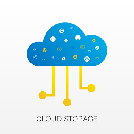 Cloud storage for data storage. Vector illustration of a cloud. Online cloud to save personal information.のイラスト素材