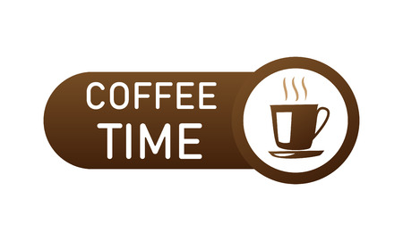 Coffee time. Coffee time label with letters. Brown food sticker.のイラスト素材