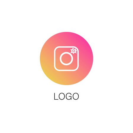 Camera logo with flash. Round logo for social media applications. 
Vector logo on a white background.のイラスト素材