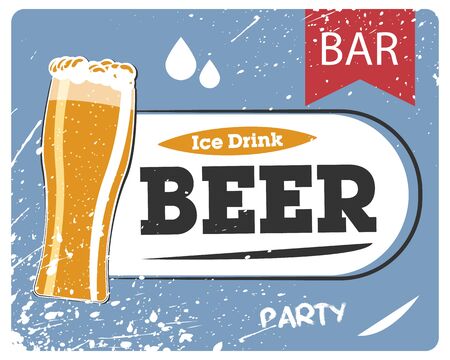 Signboard bar, cold beer. Ice beer, retro pub banner. Vector illustration of a vintage signboard.のイラスト素材