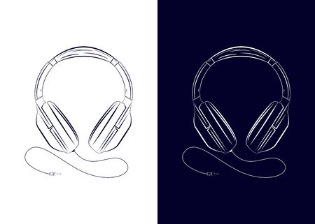 Vector drawing headphone. Equipment for listening to music. Headphones on two backgrounds.のイラスト素材