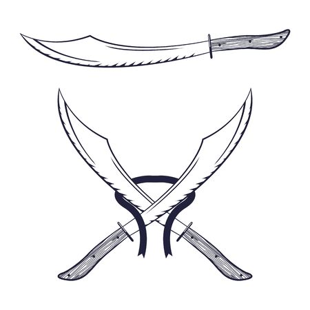 Battle cleaver. Vector knives. Crossed swords on a white background.のイラスト素材