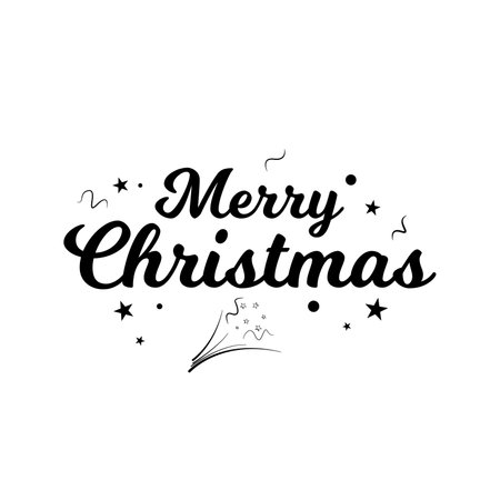 Black inscription on a white background, Merry Christmas. Holiday greeting, vector illustration of black lettering. Hand drawn quote for print, cards, decoration.のイラスト素材