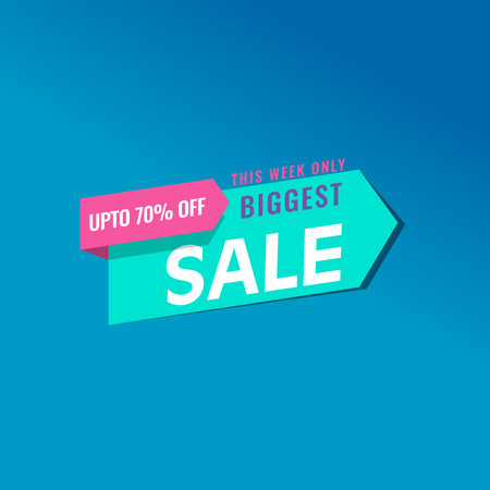 Blue banner, big discount sale. Arrow on a blue background. Marketing, special offer. Flash sale discount banner template promotion.のイラスト素材