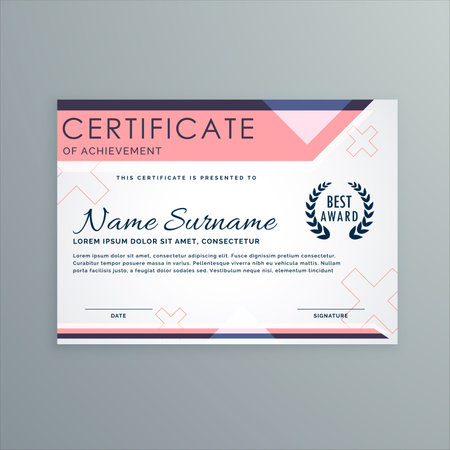 Beautiful vector certificate design template. Pink certificate in a futuristic style.のイラスト素材