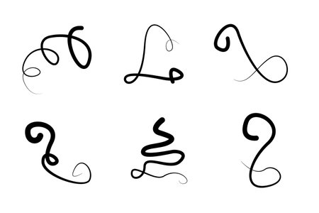 Drawn lines isolated on white background. Decor elements, black twisted stripes.のイラスト素材