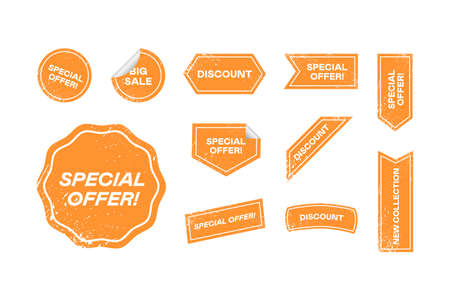 Vintage stickers on the topic of sale. Set of icons with texture. Special offer. A discount. Sale icons.のイラスト素材