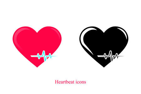 Vector heartbeat icons. Icons in two versions, black and red. Medicine icons set.のイラスト素材